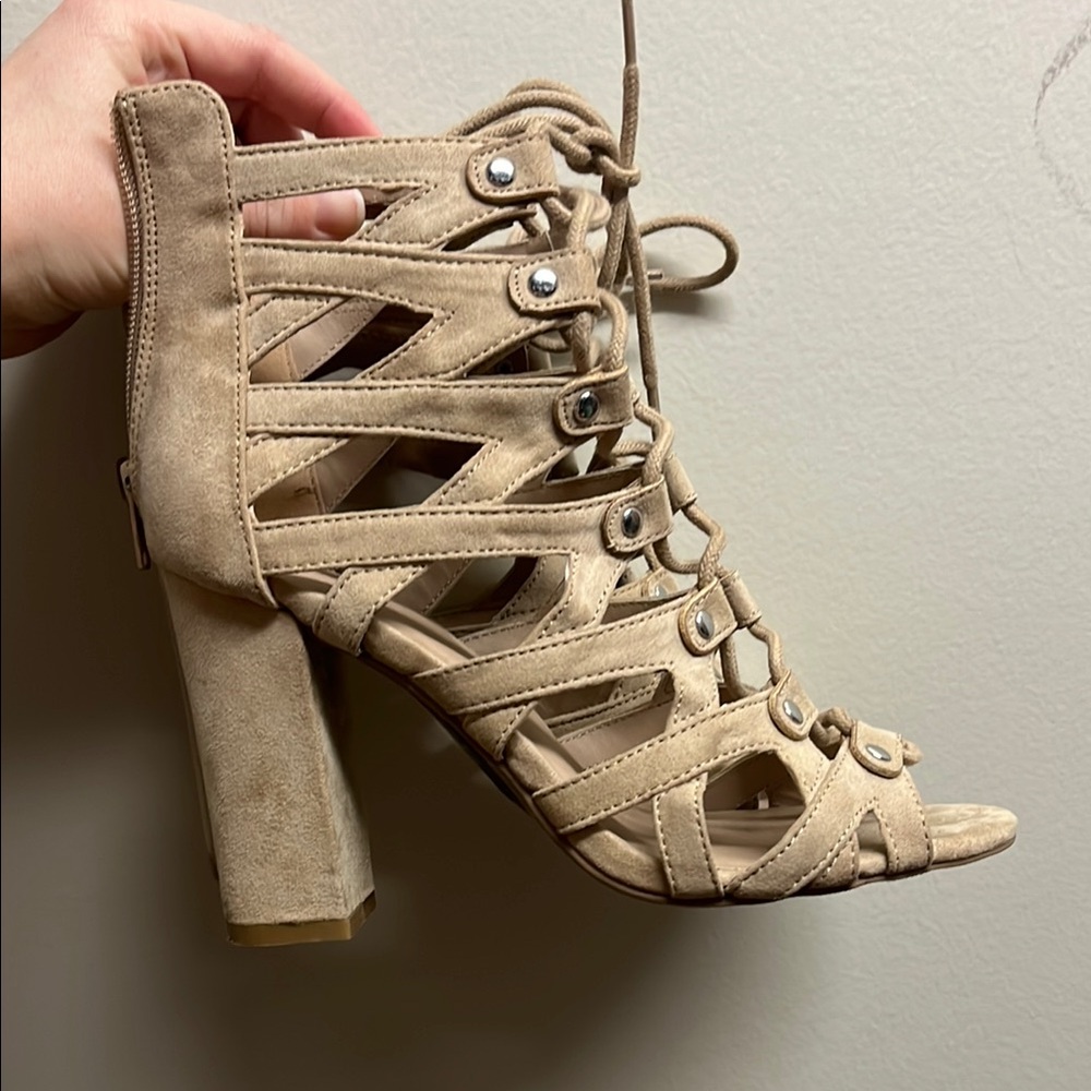 Strappy Tan Heeled Sandals